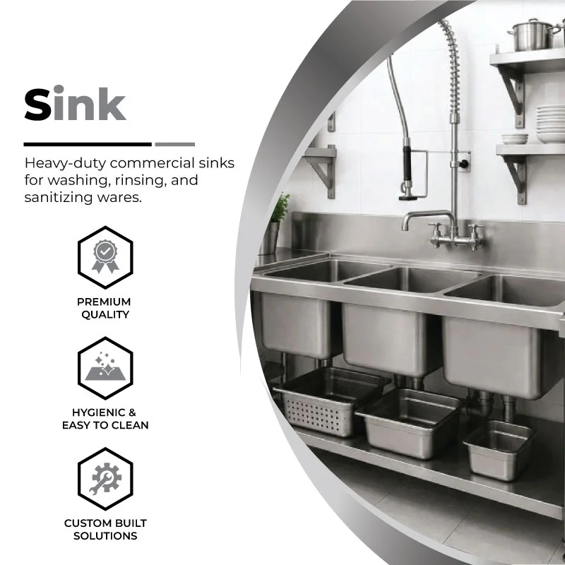 Sinks — heavy-duty commercial sinks for washing, rinsing and sanitizing wares