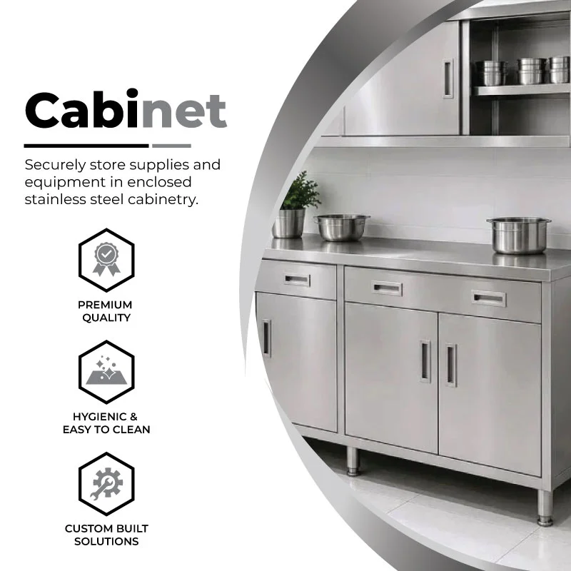 Cabinets — enclosed stainless steel cabinetry for secure storage